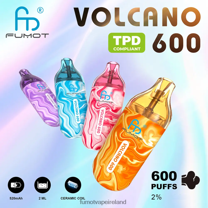 Fumot Volcano 600 TPD-Compliant Disposable Vape - 2ML (3 Pieces Set) T6F626301 | Fumot Ireland Cool Mint